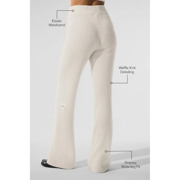 ALO Yoga Cashmere High-Waist Plush Waffle Pants in Ivory - Picture 5 of 7